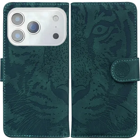 SKALO iPhone 17 Pro Præget Tiger Flip Cover - Grøn