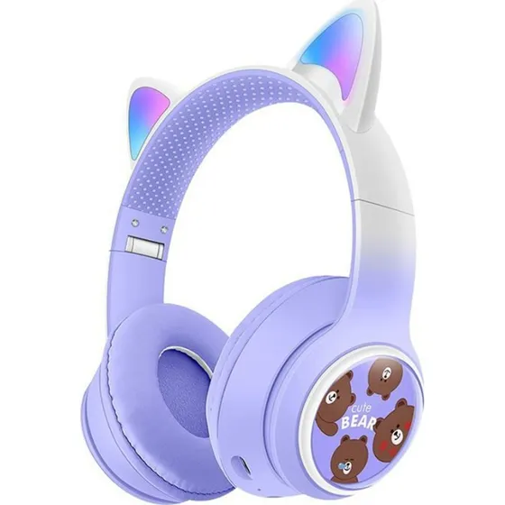 AKZ AKZ-02D Glødende Katteøre Bluetooth Gaming Headset - Lilla