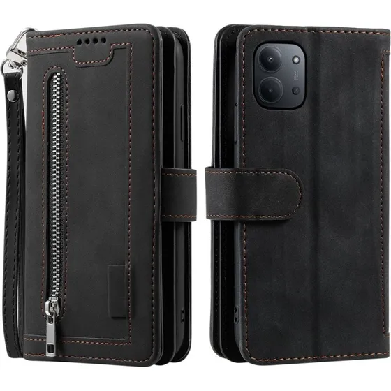 Xiaomi Redmi 15C Etui med Lynlåslomme og 9 Kortlommer – Sort