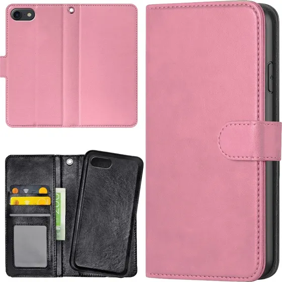 iPhone 16e/17e Mobilcover med Pung - Lysrosa