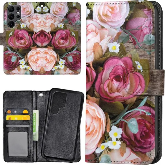 Samsung Galaxy S22 Ultra Mobilcover med Blomster - Pungetui