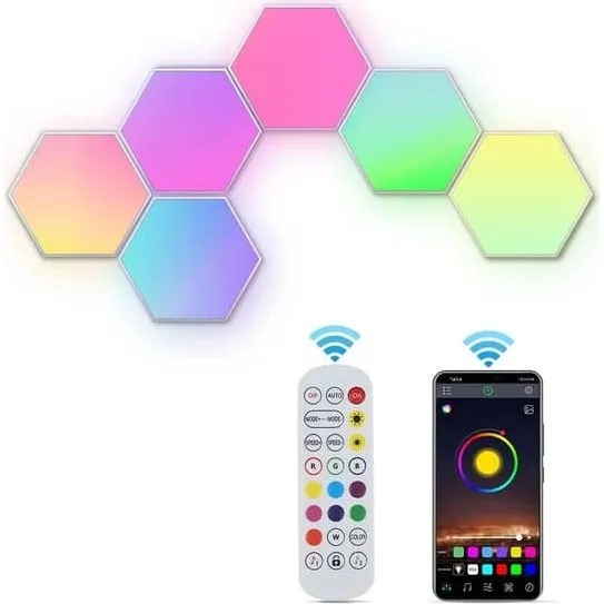 Hexagon LED-væglampe i 6 moduler – RGB med app og musikstyring