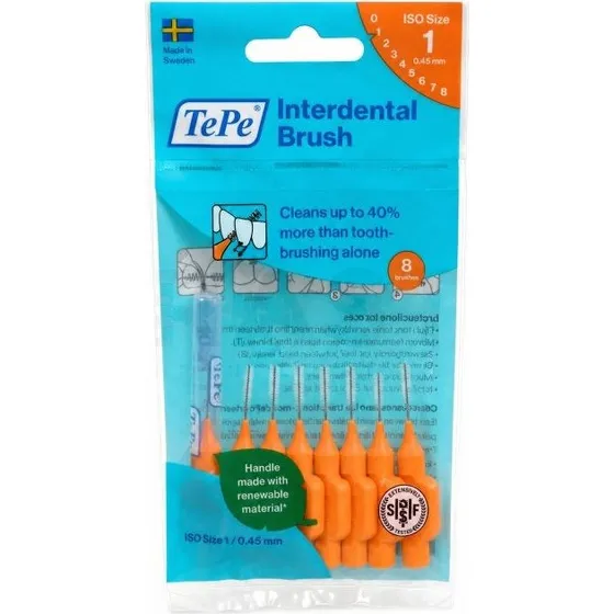 Tepe Normale Interdentale Børster, Orange, 0,45 mm, 8 stk.