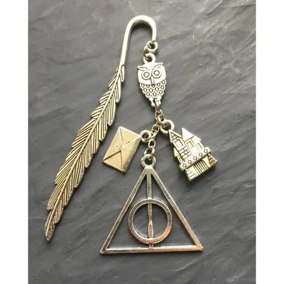 Harry Potter Bogmærke - Deathly Hallows, Fjer & Ugle