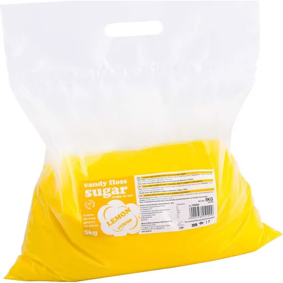 Farverig smagsat candyfloss med gul citronsmag 5 kg