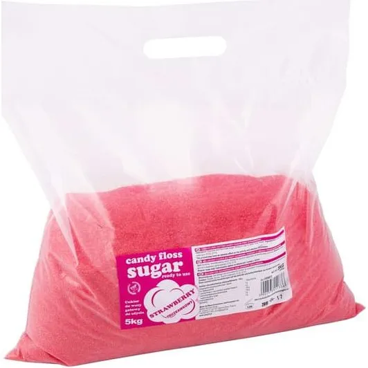 Farvet aromatiseret rødt candy-sukker med jordbærsmag, 5 kg