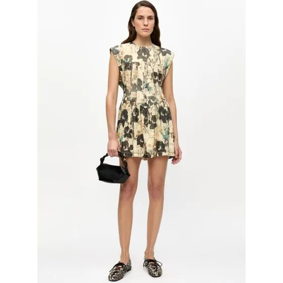 Ganni Printed Marl Mesh Korset Mini-kjole