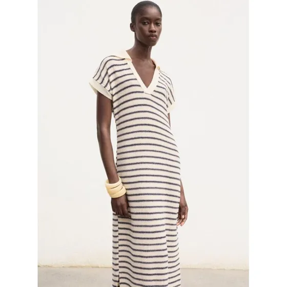 Mango Lang stribet finstrikket maxikjole, royalblå