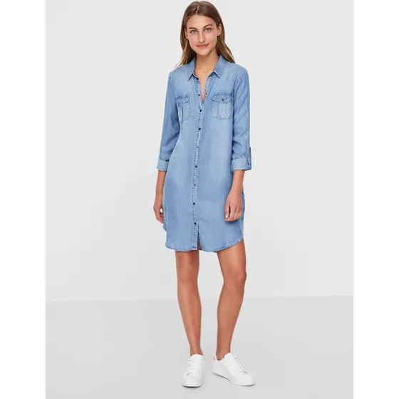 Vero Moda Sigga kort denimkjole - Light Blue