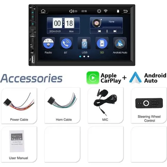 Bilradio 2-DIN med Trådløs CarPlay & Android Auto - 17,8 cm Touch