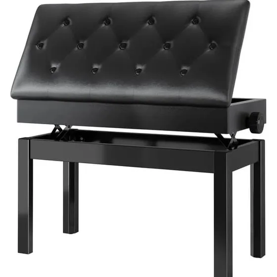 Klaverbænk - Dobbelt duet - Sort læder & træramme - 73x33 cm