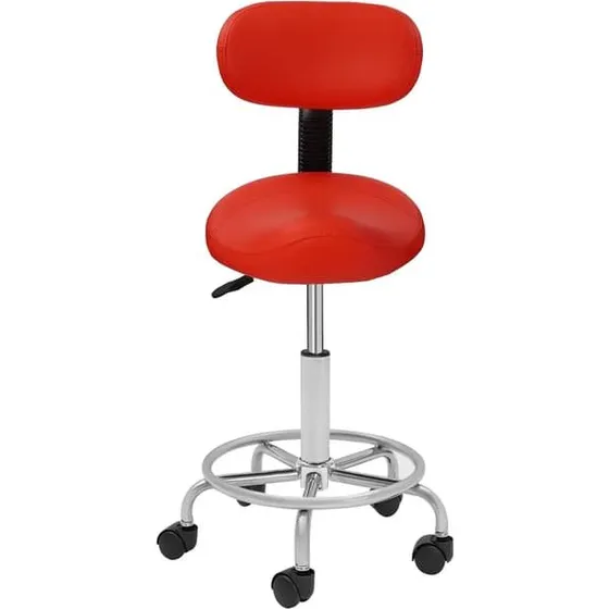 Ergonomisk kontortaburet med rød PU-sæde og hjul