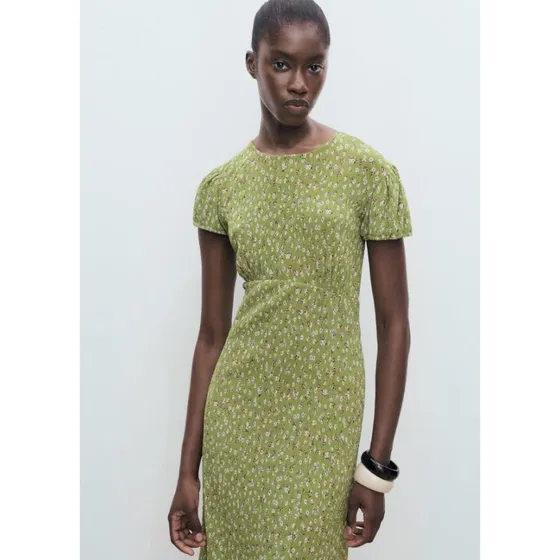 Mango Long Floral Maxikjole med slids – Grøn