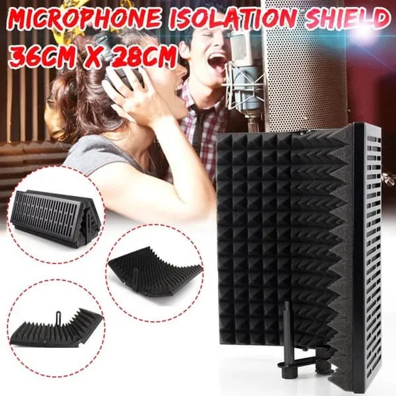 Mikrofon Isolation Shield 36x28cm - Foldbar med Skum-paneler