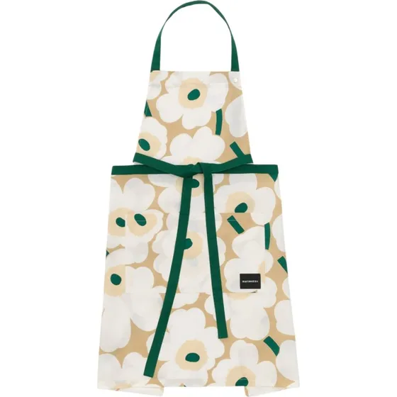 Marimekko Pieni Unikko forklæde, 85 x 84 cm, sand/hvid/hø/smaragd