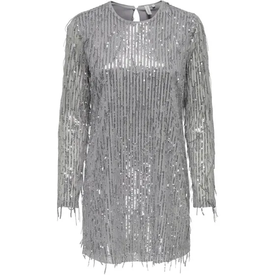 ONLY Anika Spacy LS kort kjole - Vapor Blue/Silver Sequins
