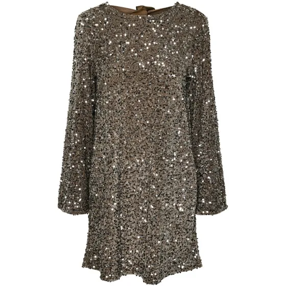 PIECES PCKAM kort kjole Morel – sølv palietter og sløjfe