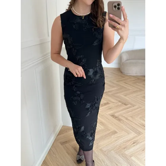 Neo Noir Tiranna Big Flower Mesh Kjole – Sort