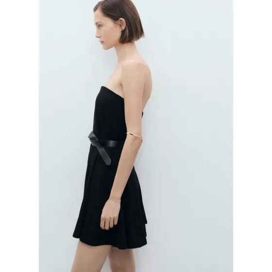 Mango MET SIERVOUWEN Plisseret kort kjole - sort, A-line