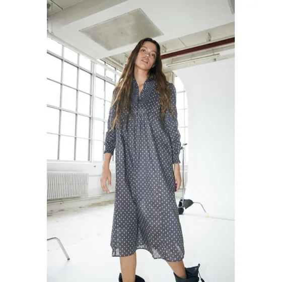 Lollys Laundry SagiLL Maxi Kjole LS - Dark Blue, 100% bomuld