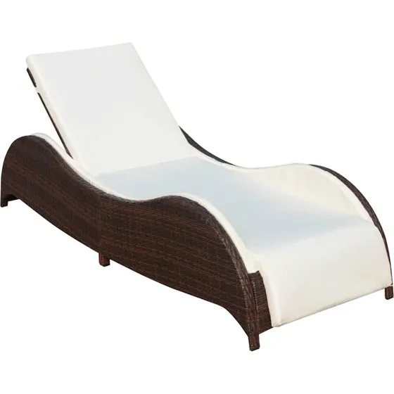 vidaXL liggestol i brun polyrattan med creme hynde