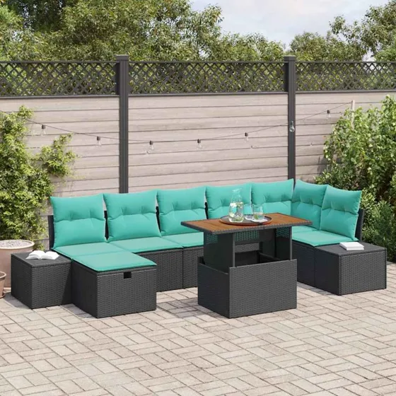 vidaXL Havesofa Sæt 8 stk. Sort Polyrattan med Bord