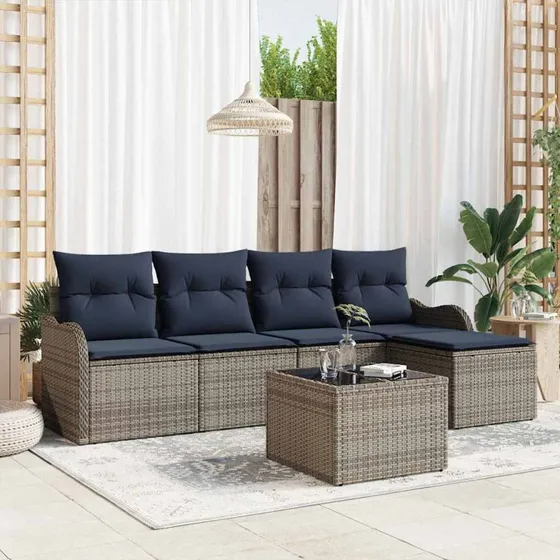 vidaXL Havesofa Sæt Grå Polyrattan