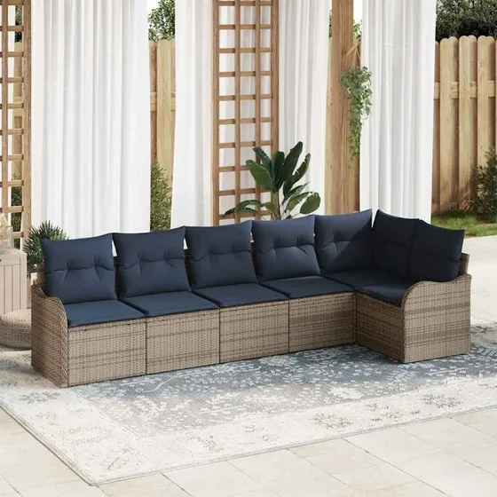 vidaXL Havesofa Sæt 6 stk. Grå Polyrattan