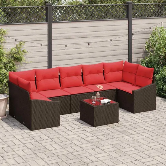 vidaXL Sofa Sæt 8 stk. Polyrattan Brun/Rød
