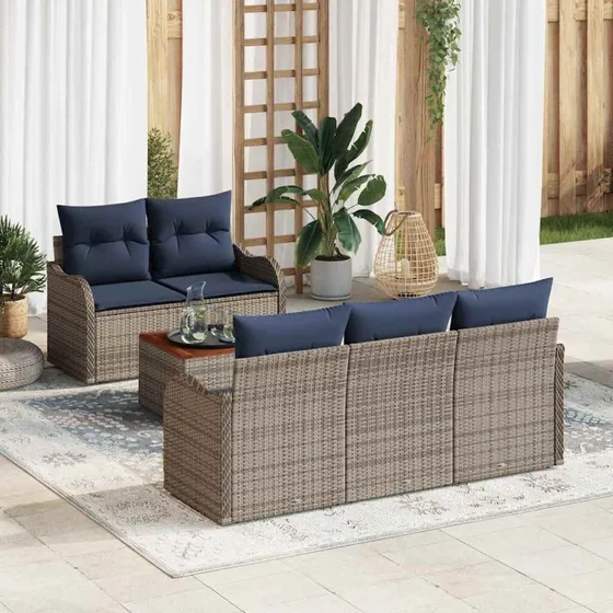 vidaXL Havesofa Sæt 6 stk. Grå Polyrattan