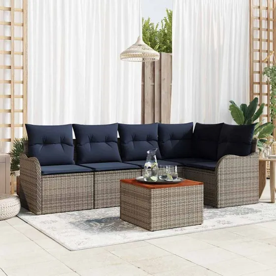 vidaXL Havesofa Sæt 6 stk. Grå Polyrattan