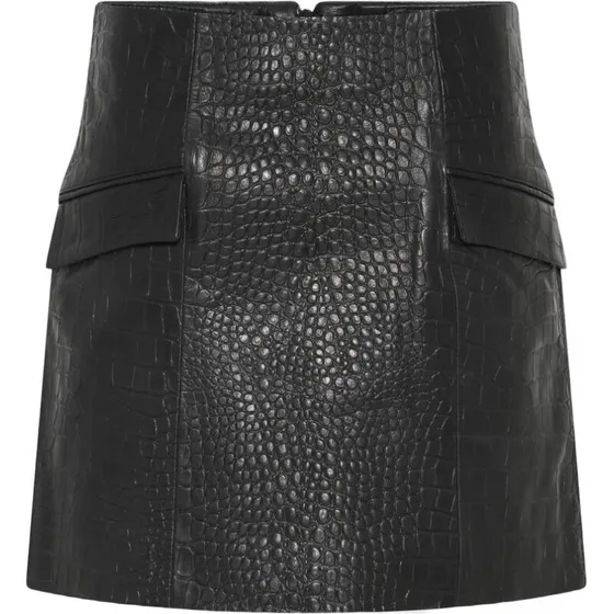 Bruuns Bazaar Siana præget lædernederdel, sort