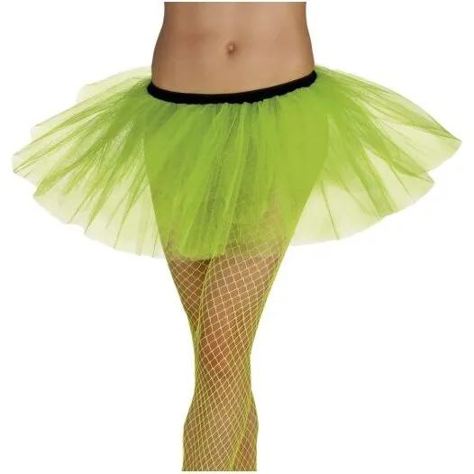 Neongrøn tylnederdel, tutu 27–28 cm, elastikliv ca. 74 cm