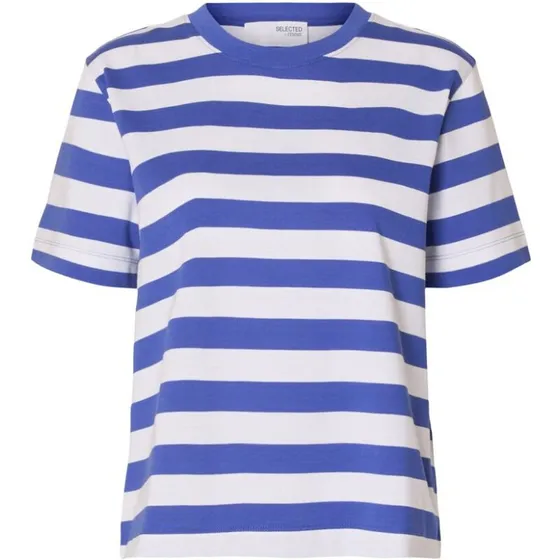 Selected Femme SLFESSENTIAL Stribet Boxy T-shirt - Dazzling Blue