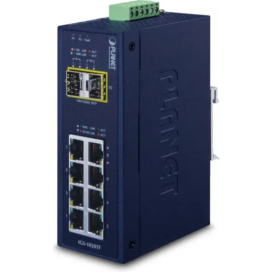 PLANET IGS-1020TF 8-port Gigabit uadministreret switch, blå