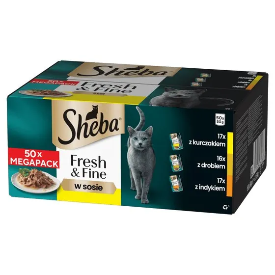 Sheba Fresh & Fine Kylling, Fjerkræ & Kalkun i Sauce 50x50g