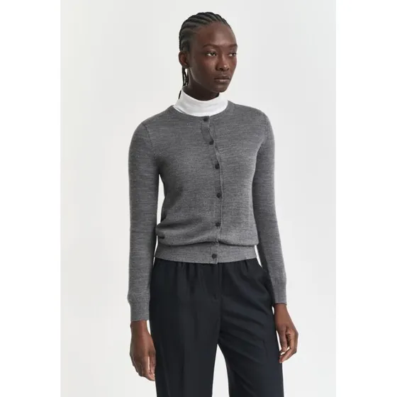 GANT Cardigan i ekstra fin merinould - rund hals