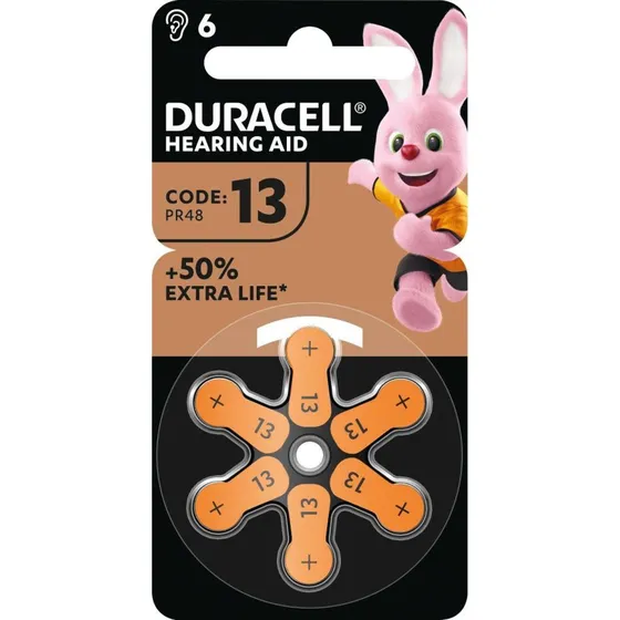 Duracell Zinc Air 13 Høreapparatbatterier - 1.4V, 6 stk.