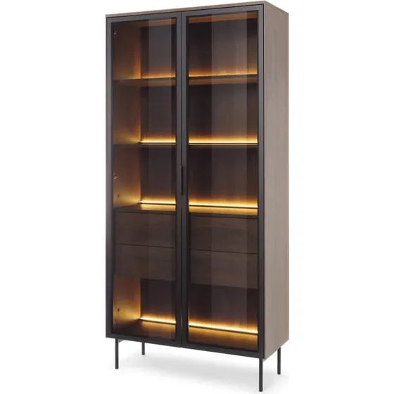 FURNLUX LUMI Vitrine - Mørk Eg & Sort - 92cm
