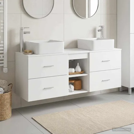 vidaXL Badeværelsesskabsæt 3 stk. Hvid 129 x 41 x 80 cm