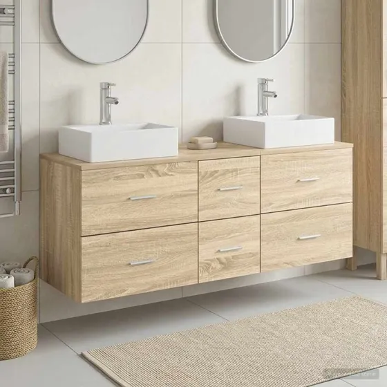 vidaXL Badeværelsesskabsæt 3 stk. Sonoma-eg 129 x 41 x 79.5 cm