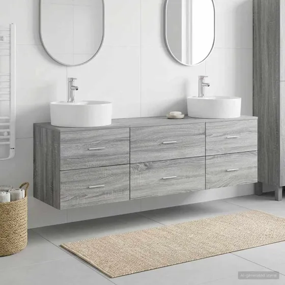 vidaXL Badeværelsesskabsæt 3 stk. Grå Sonoma 161.5 x 44.5 x 82 cm