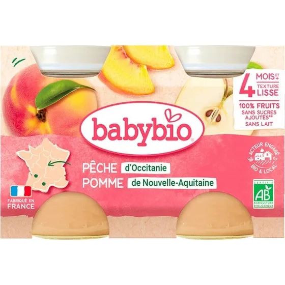Babybio Økologisk Frugtpuré Fersken & Æble - 2x130 g
