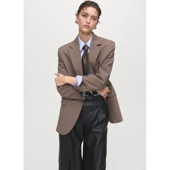 Mango læderlook bukser med brede ben - sort