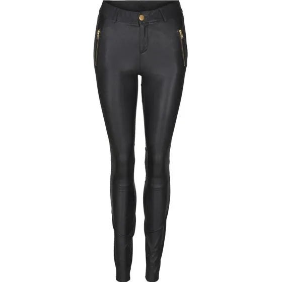 Notyz 10910 Skindleggings med saddleback – Sort/guld