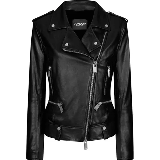 Dondup Bikerjakke med teddy, sort nappa-læder