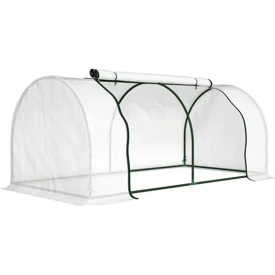 Drivhus 200x100x80 cm, Hvid/Grøn, Stål og PE