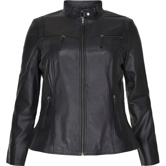 Klassisk læderjakke - Bikerjakke i sort (str. 48-56)
