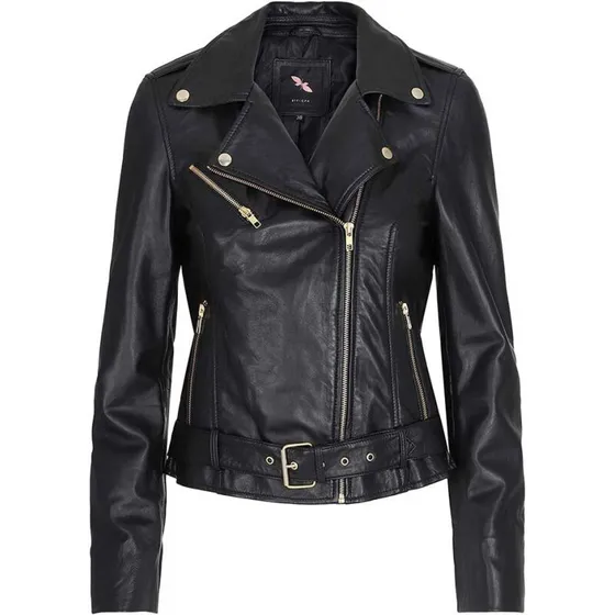 BTF CPH Bikerjakke i sort lammeskind med bælte