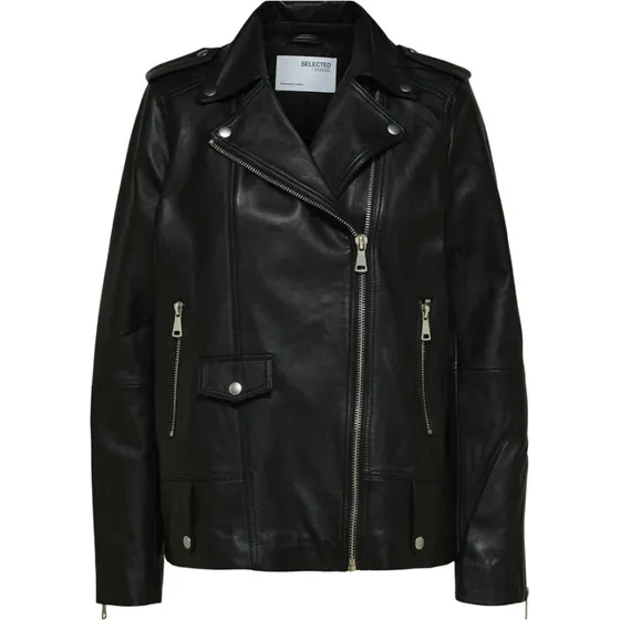 Selected Madison læderbikerjakke, sort